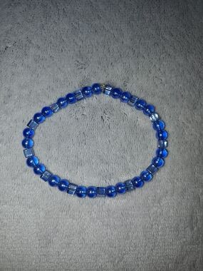 Blue Glass Bead Stretch Bracelet - Handmade Jewelry